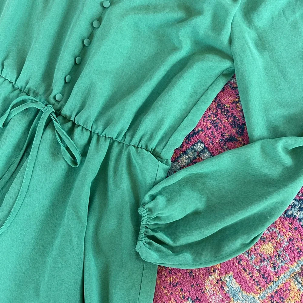 Alexia Admor | Women’s Green Long Sleeve Crewneck Chiffon Balia Mini Dress Sz 2